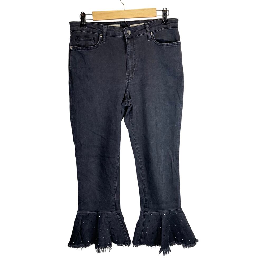 Pilcro Letterpress Anthropologie Black Crop Embellished Jeans Womens Size 29
